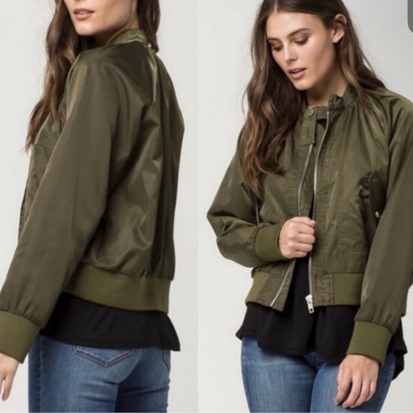 Free People Bomber Flight Jacket Olive Green Pockets Lightweight Size XS Coat - Picture 3 of 16
